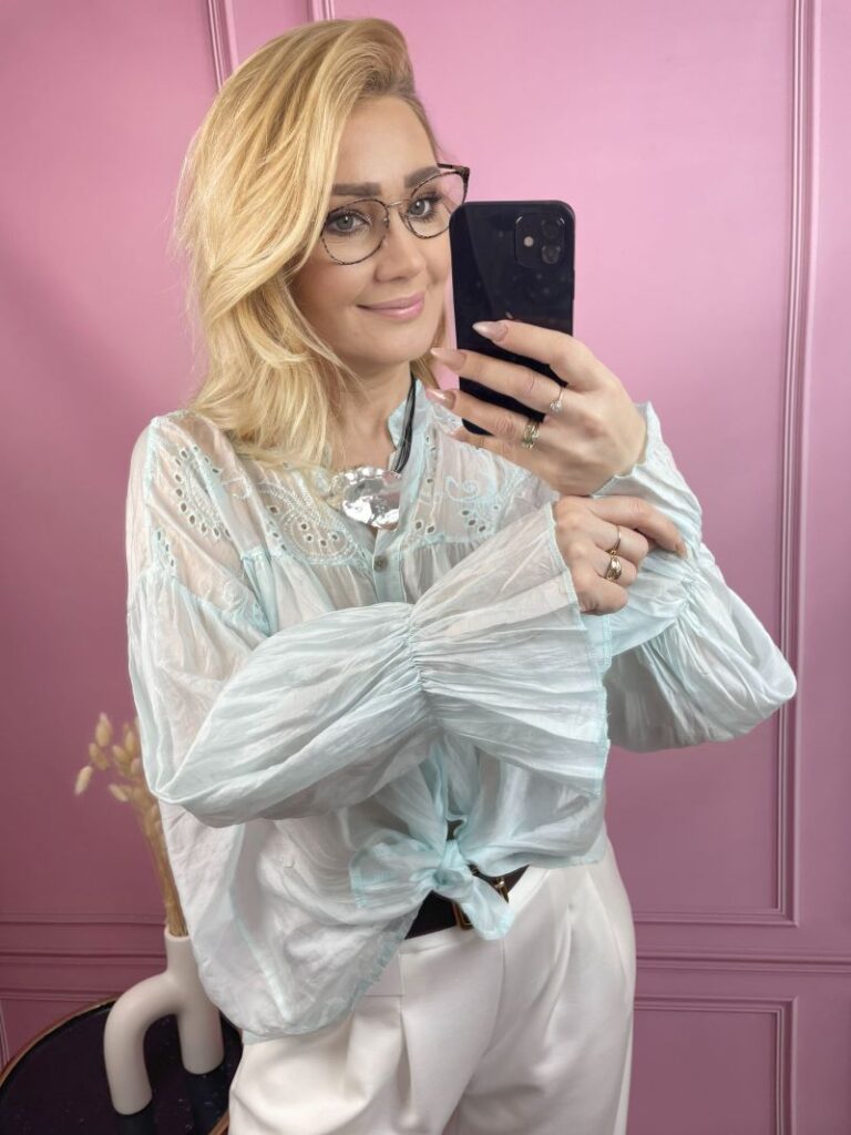 Koszula Transparentna z Haftem - Mięta Koszula Transparentna z Haftem - Mięta