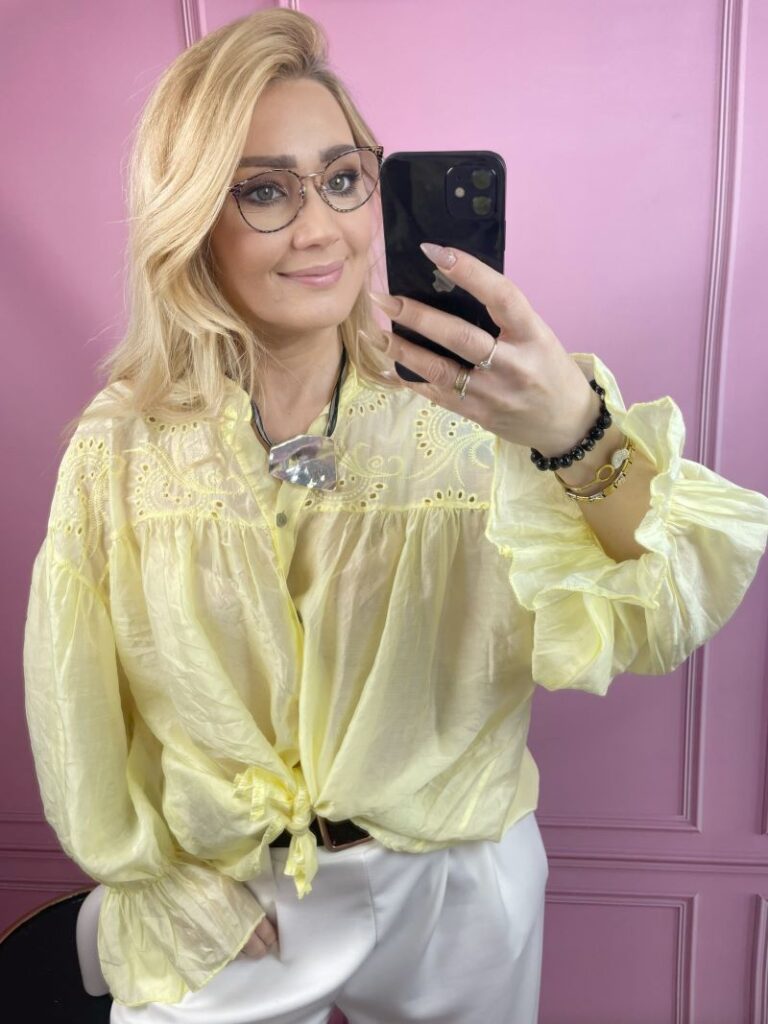 Koszula Transparentna z Haftem - Żółta