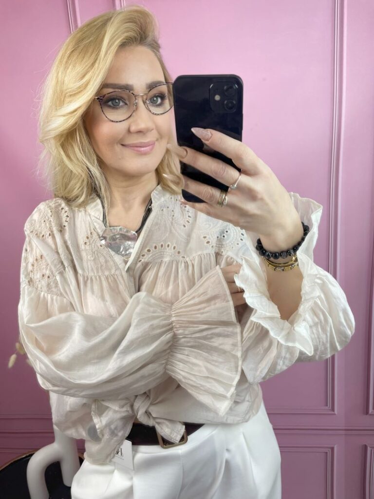 Koszula Transparentna z Haftem - Beż Koszula Transparentna z Haftem - Beż