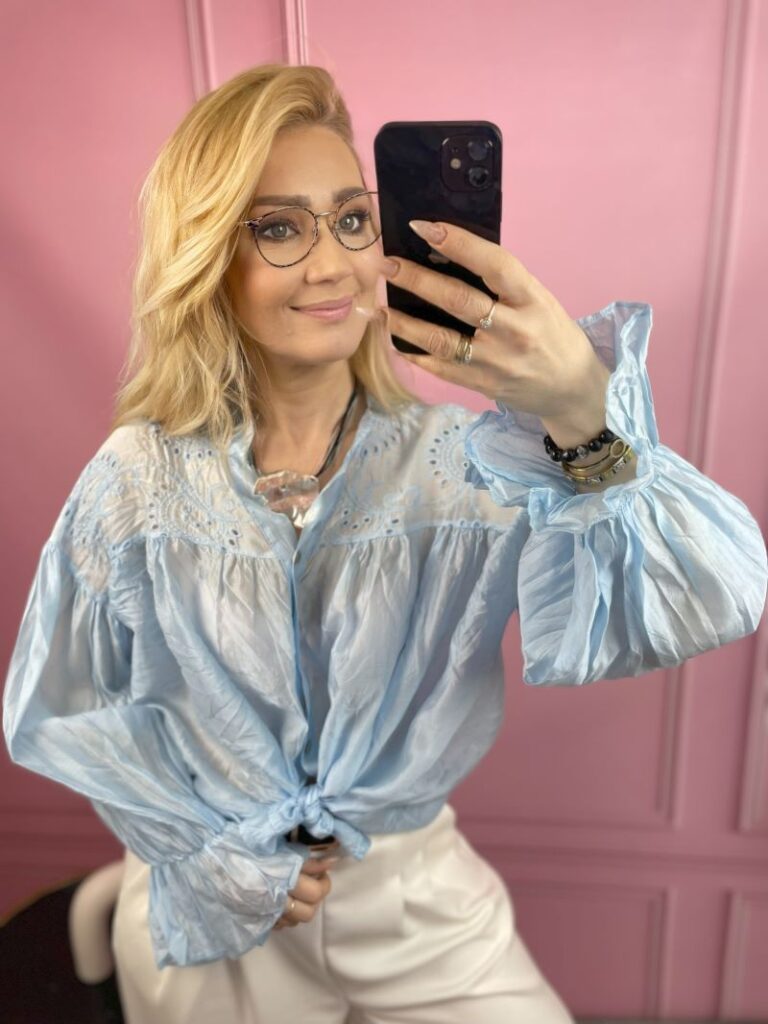 Koszula Transparentna z Haftem - Błękit