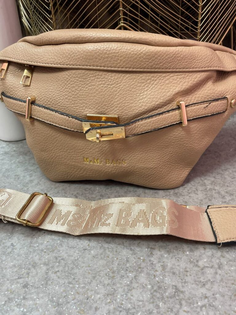 Torebka Listonoszka ze Złotymi Okuciami - Ciemny Beż