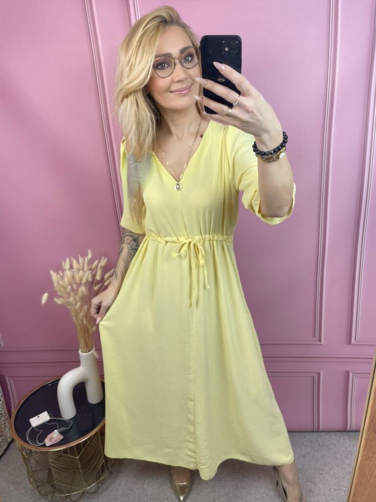 Sukienka Maxi z Wiązaniem - Żółta