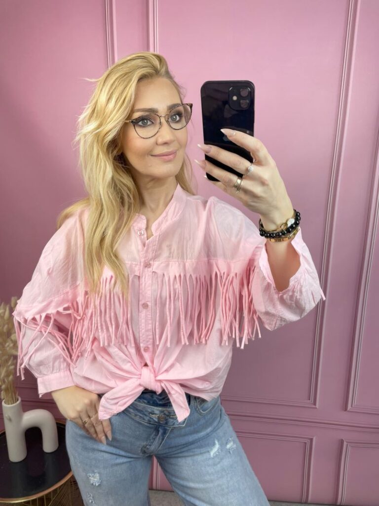 Koszula Bawełniana z Frędzlami - Róż