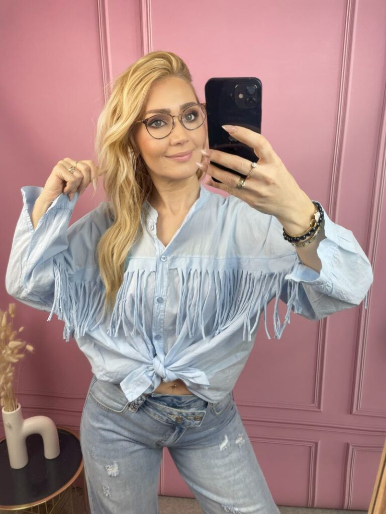 Koszula Bawełniana z Frędzlami - Błękit