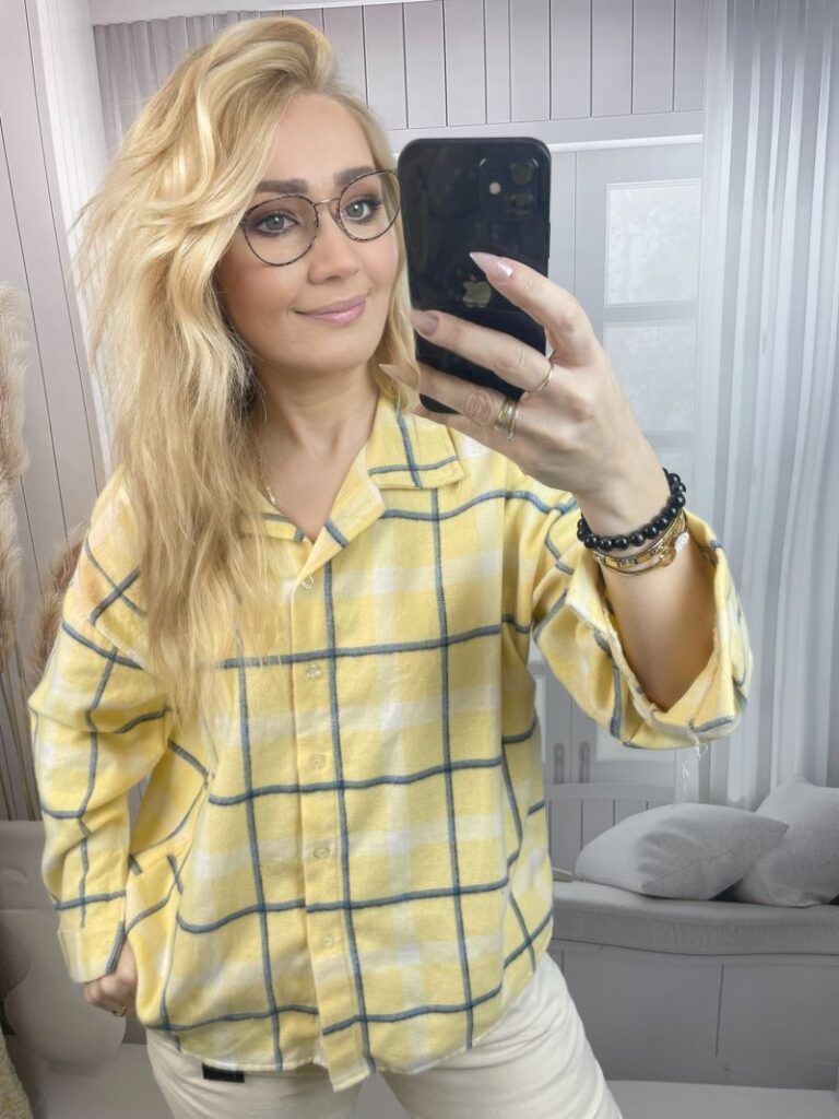 Koszula w Kratę - Żółta z Bielą