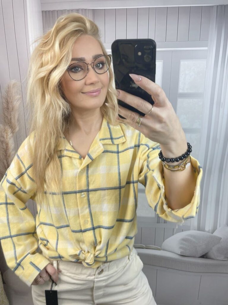 Koszula w Kratę - Żółta z Bielą