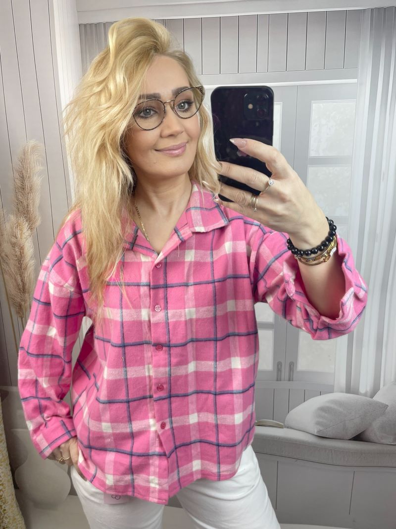 Koszula w Kratę - Róż z Bielą Koszula w Kratę - Róż z Bielą