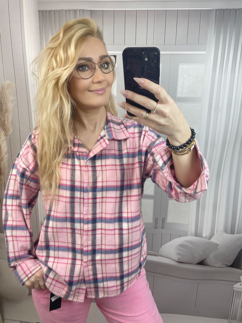 Koszula w Kratę - Róż z Granatem Koszula w Kratę - Róż z Granatem