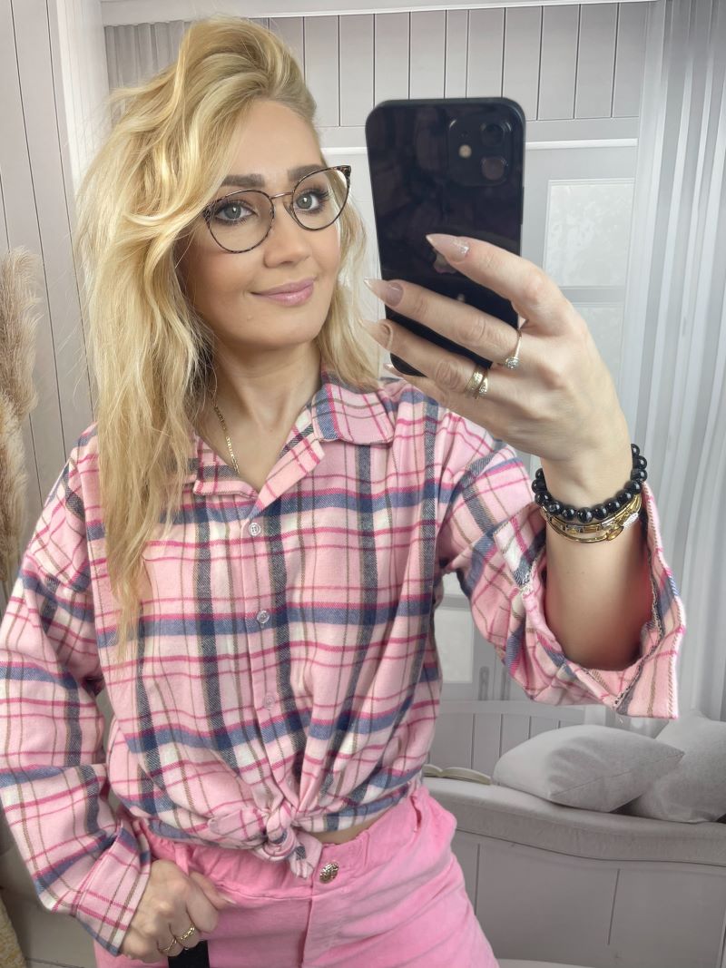 Koszula w Kratę - Róż z Granatem Koszula w Kratę - Róż z Granatem