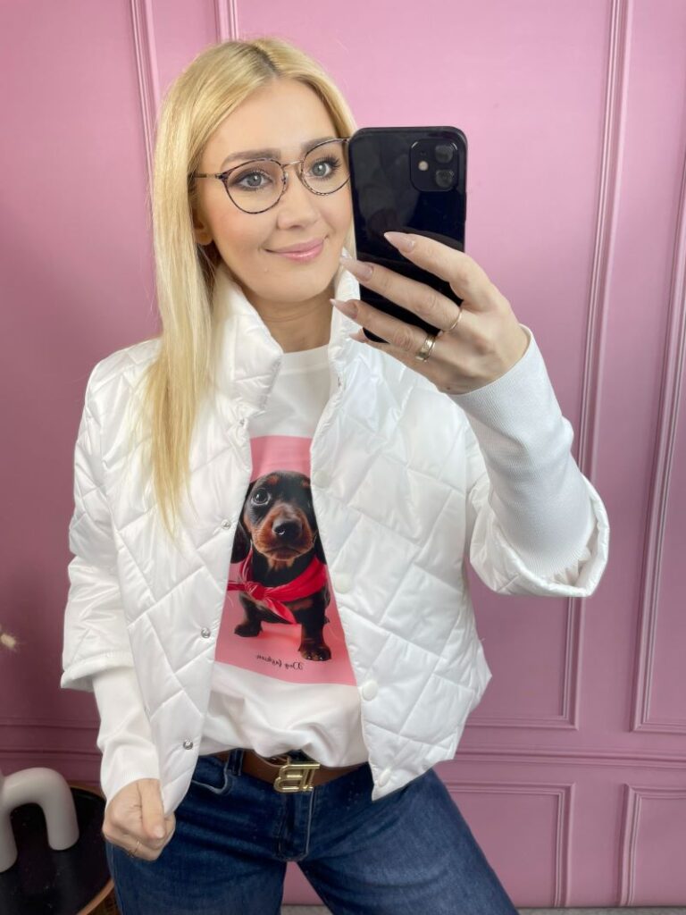 Kurtka Wiosenna Pikowana ze Stójką - Biała