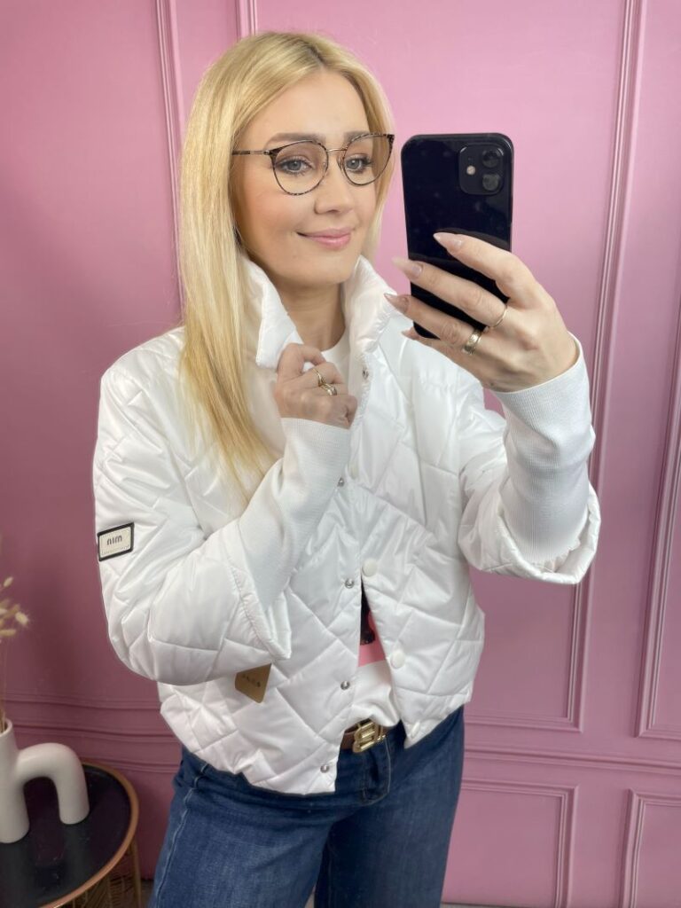 Kurtka Wiosenna Pikowana ze Stójką - Biała