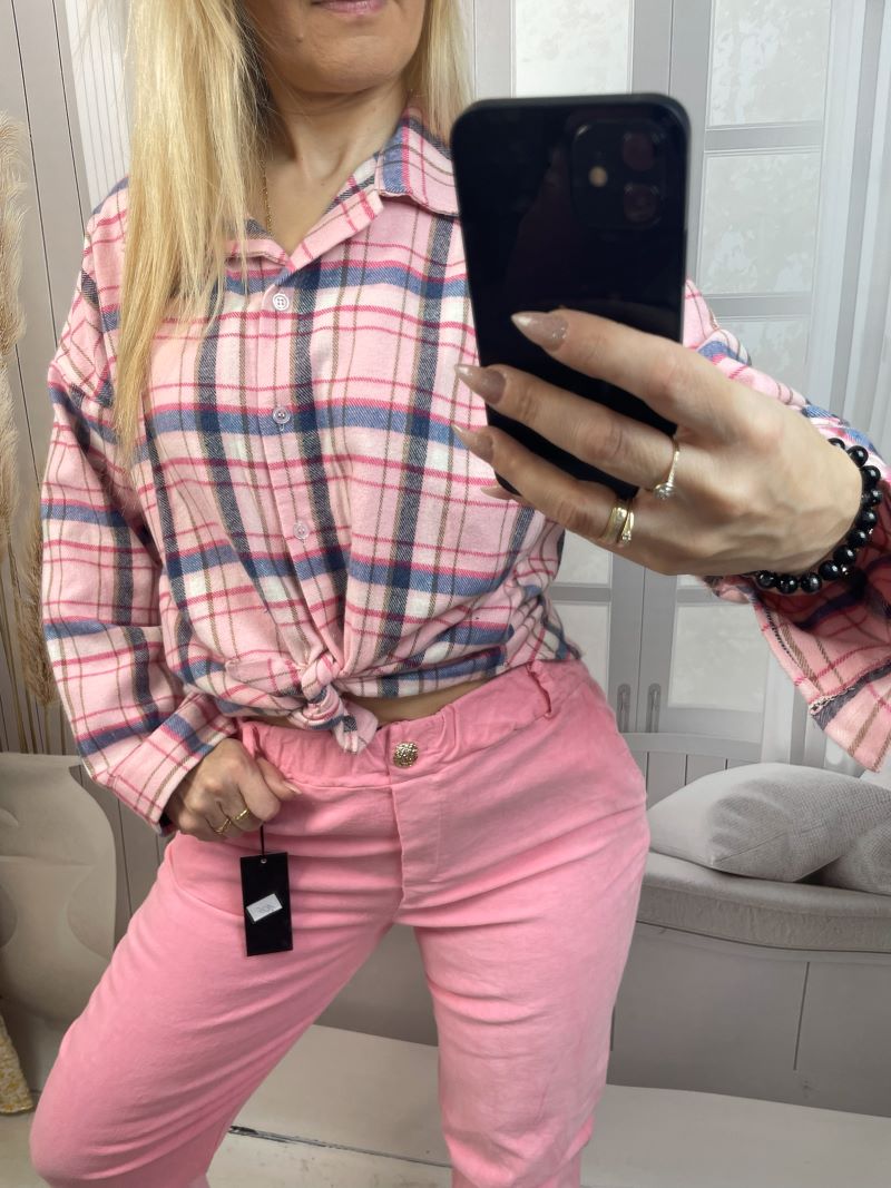 Koszula w Kratę - Róż z Granatem Koszula w Kratę - Róż z Granatem