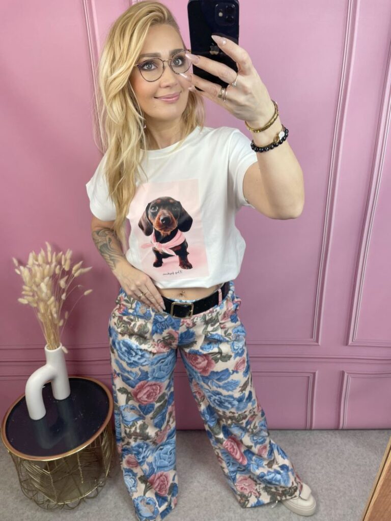 Spodnie Szwedy w Kwiaty - Niebieskie