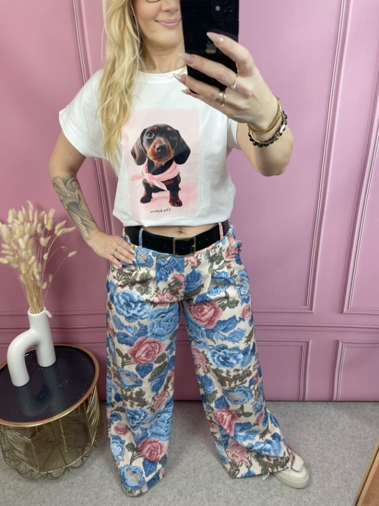 Spodnie Szwedy w Kwiaty - Niebieskie Spodnie Szwedy w Kwiaty - Niebieskie