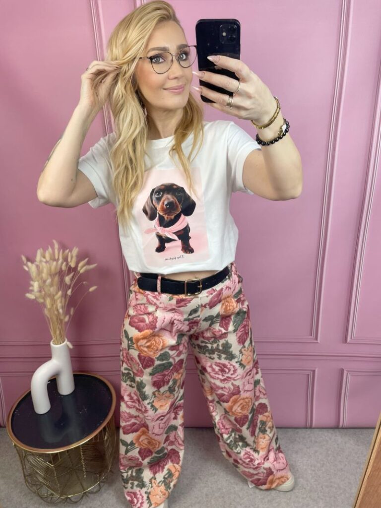 Spodnie Szwedy w Kwiaty - Koralowe