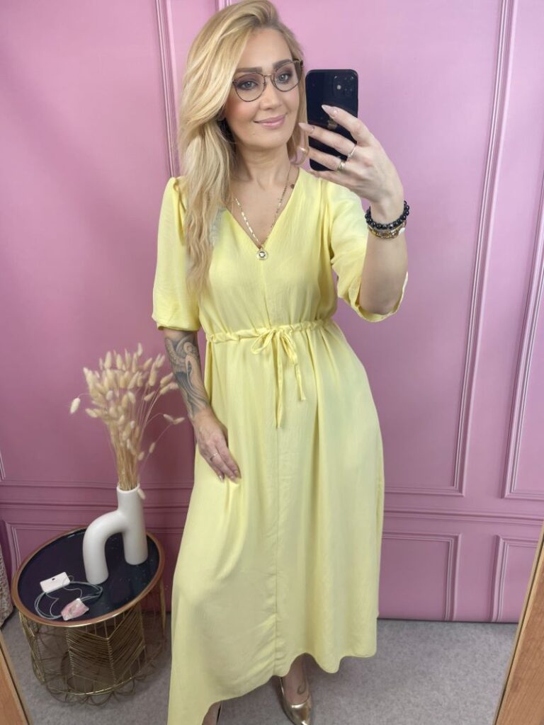 Sukienka Maxi z Wiązaniem - Żółta