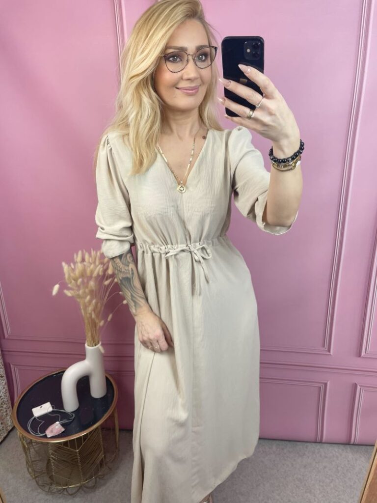 Sukienka Maxi z Wiązaniem - Beż