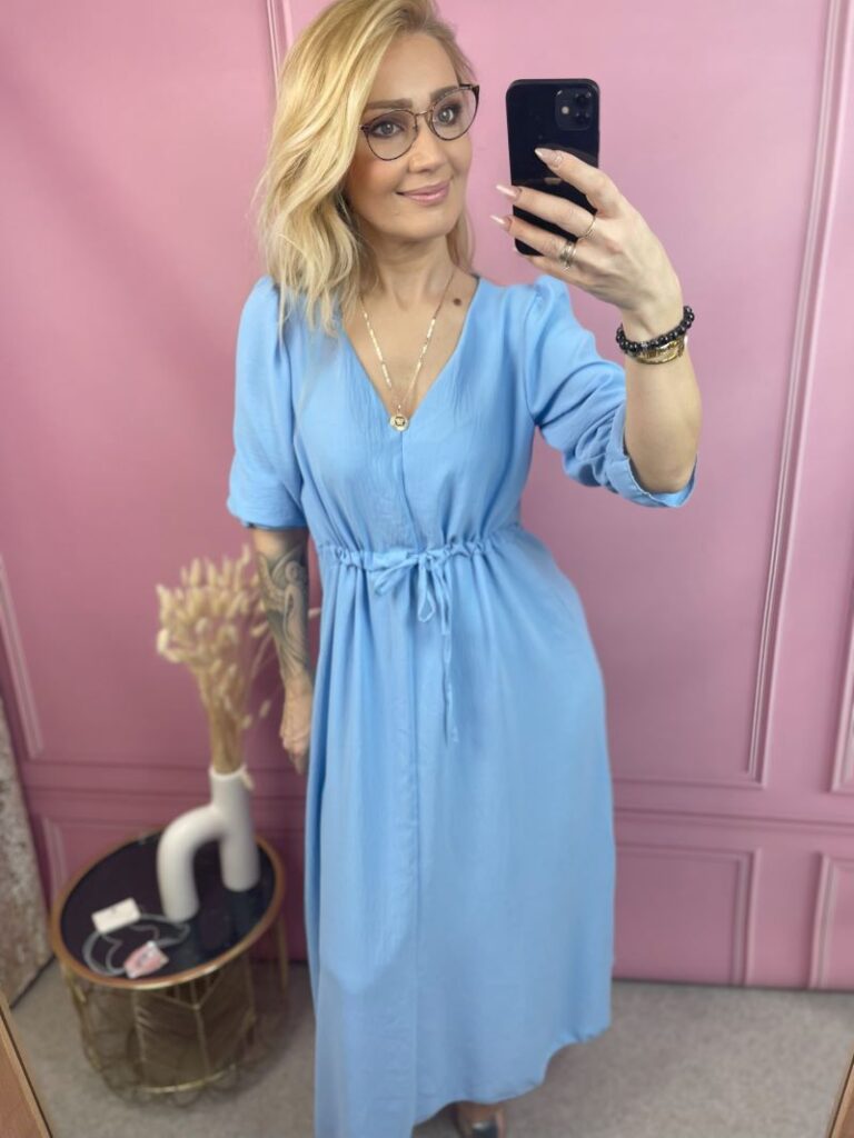 Sukienka Maxi z Wiązaniem - Błękit