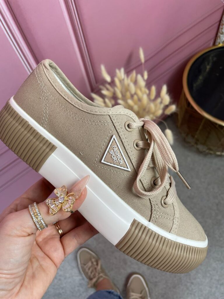 Trampki Sznurowane - Beżowe