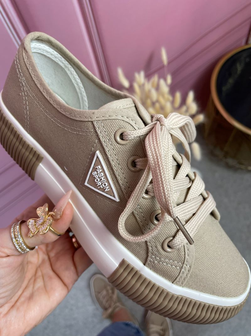 Trampki Sznurowane - Beżowe Trampki Sznurowane - Beżowe