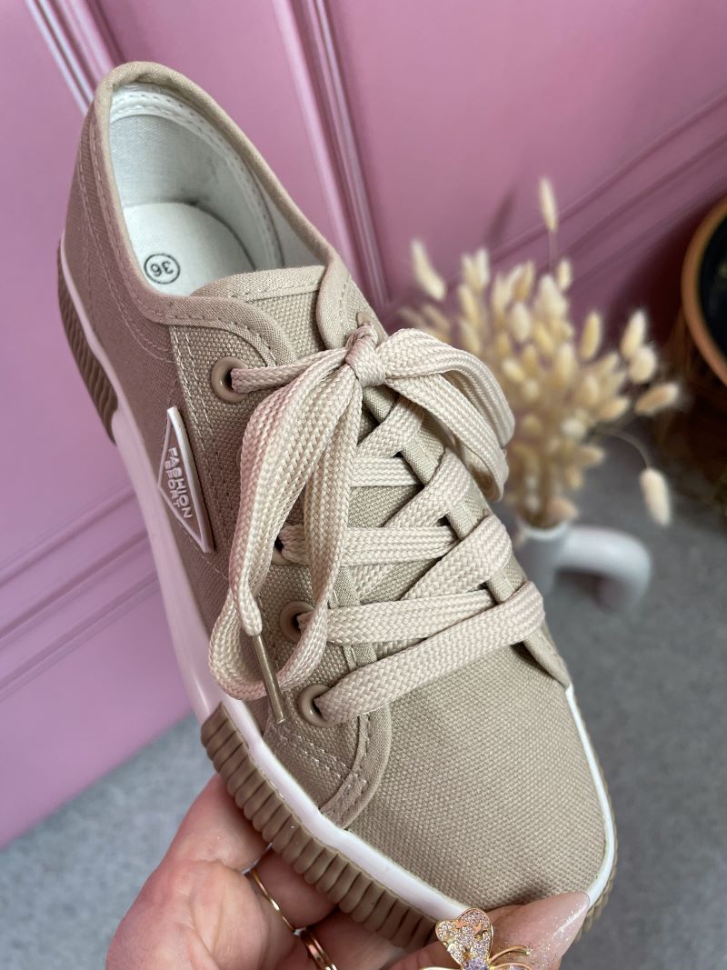 Trampki Sznurowane - Beżowe Trampki Sznurowane - Beżowe