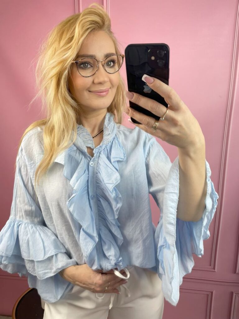 Koszula Bawełniana z Żabotem - Błękit