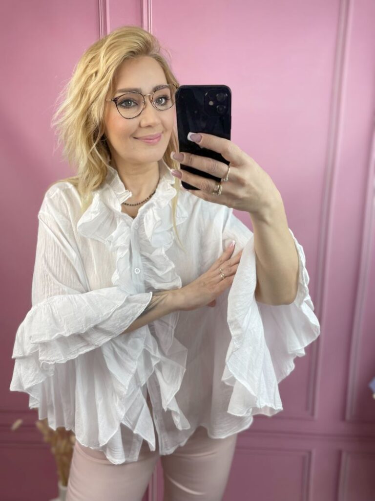 Koszula Bawełniana z Żabotem - Biała