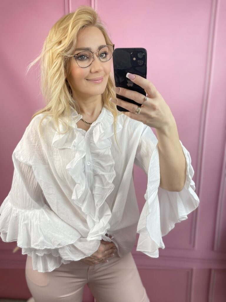 Koszula Bawełniana z Żabotem - Biała