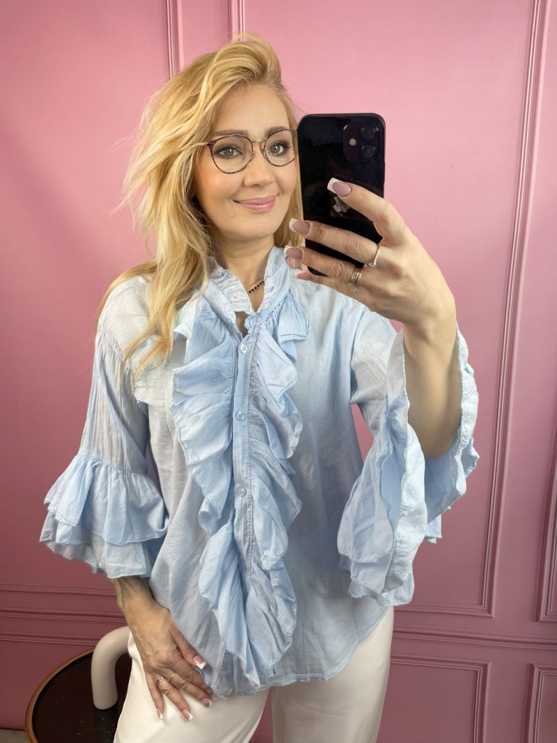 Koszula Bawełniana z Żabotem - Błękit Koszula Bawełniana z Żabotem - Błękit