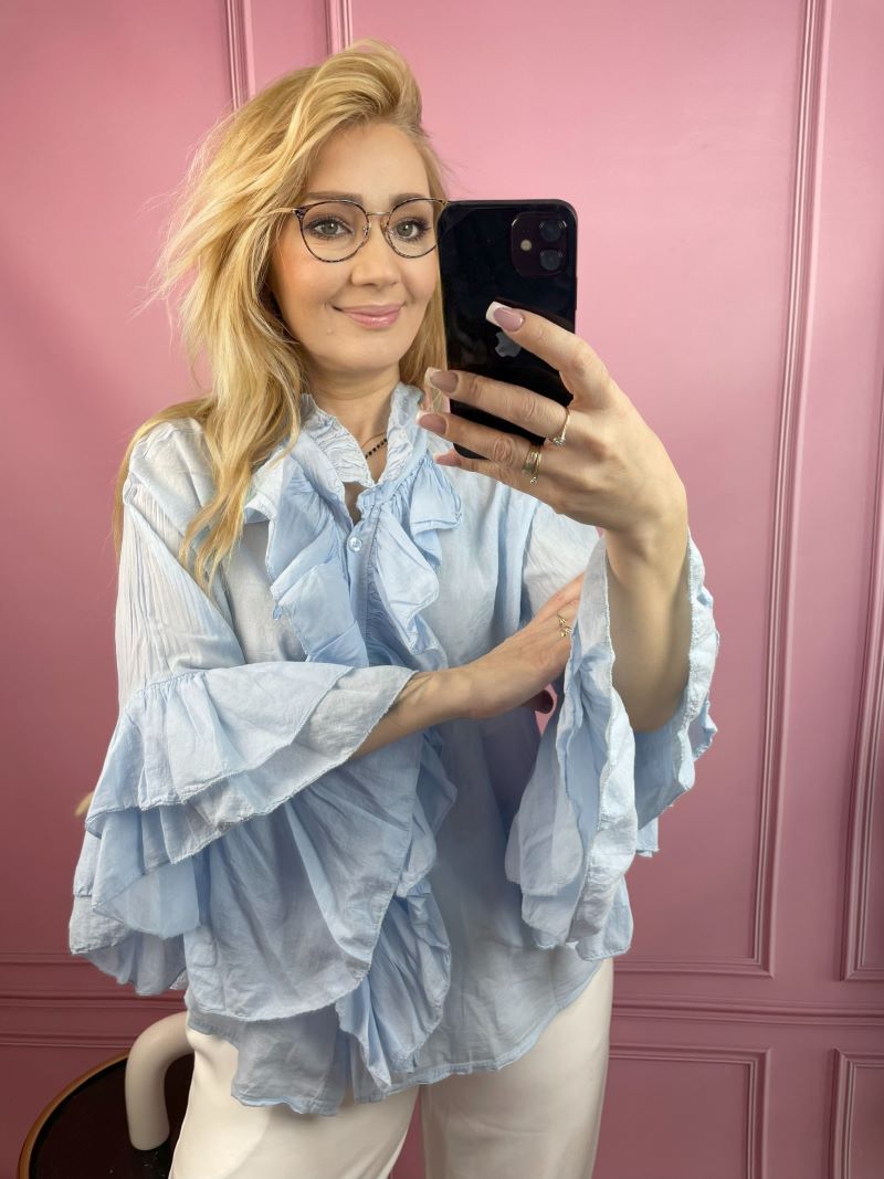 Koszula Bawełniana z Żabotem - Błękit Koszula Bawełniana z Żabotem - Błękit