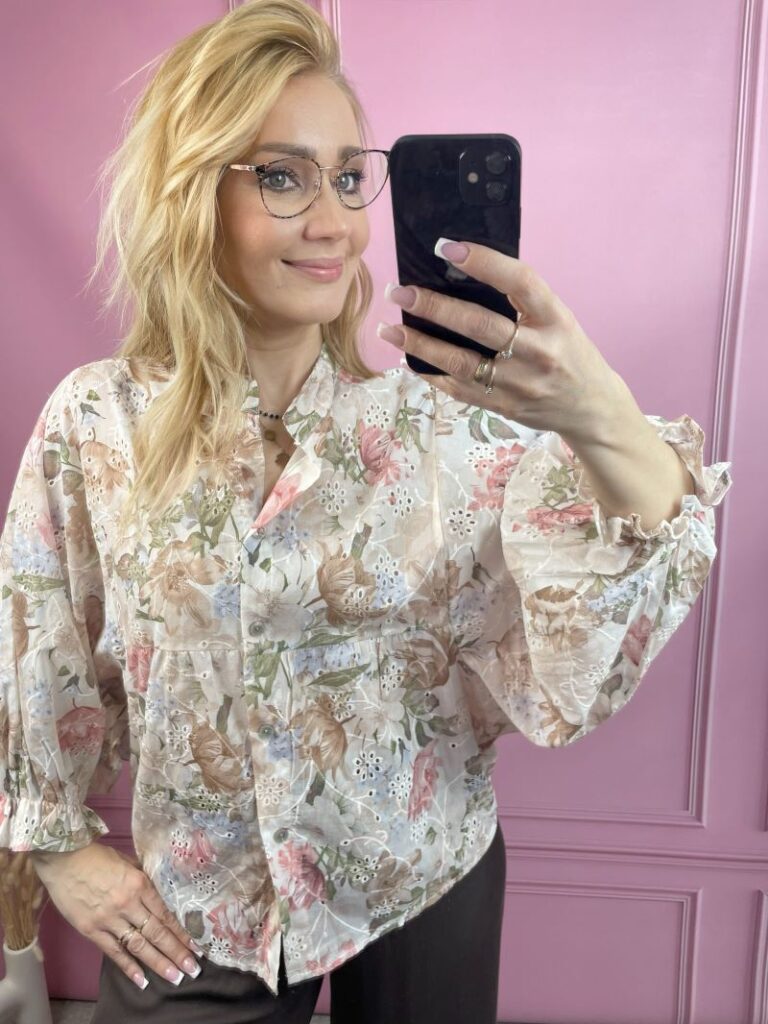 Koszula Haftowana w Kwiaty - Beż