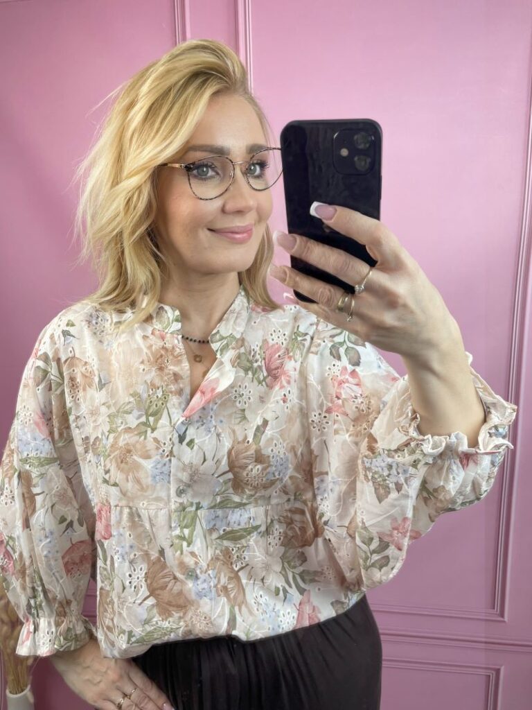 Koszula Haftowana w Kwiaty - Beż