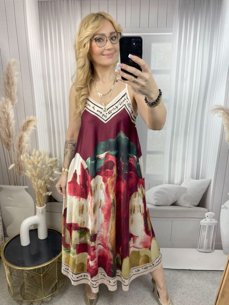 Sukienka Satynowa - Bordo