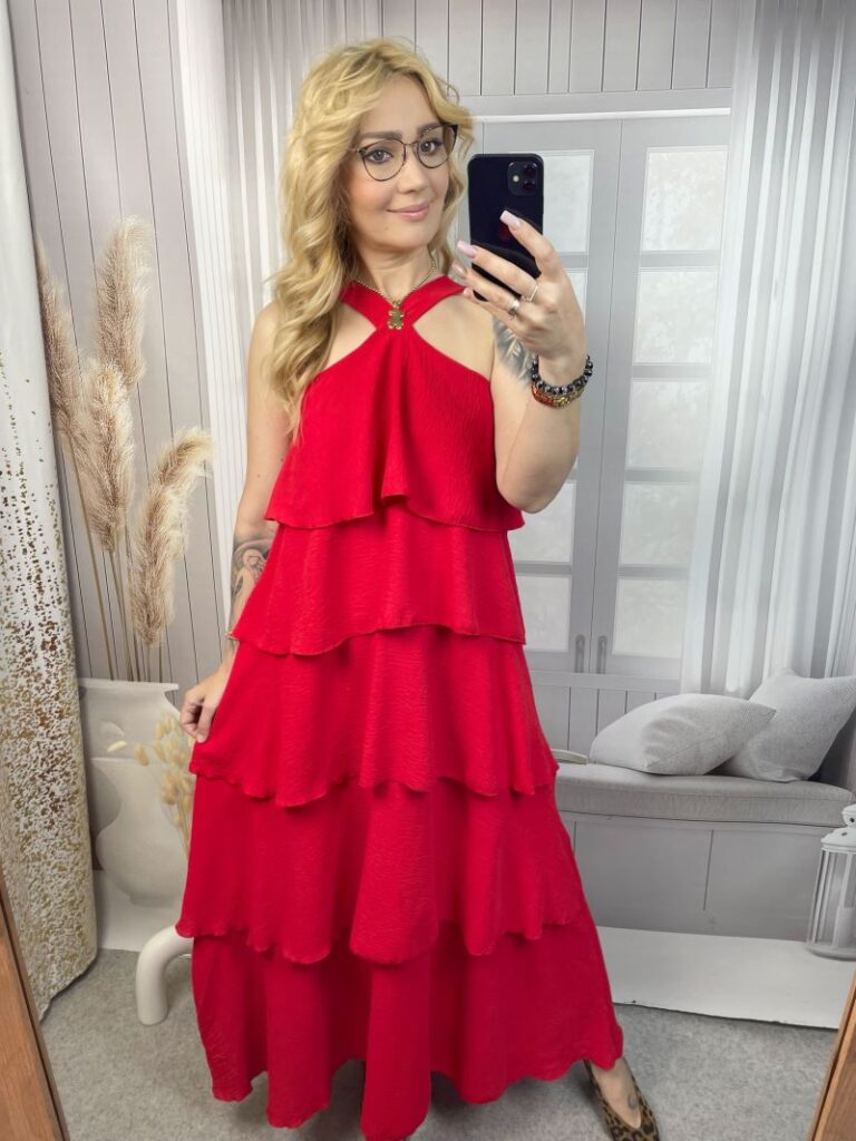 Sukienka Maxi Falbany - Czerwień