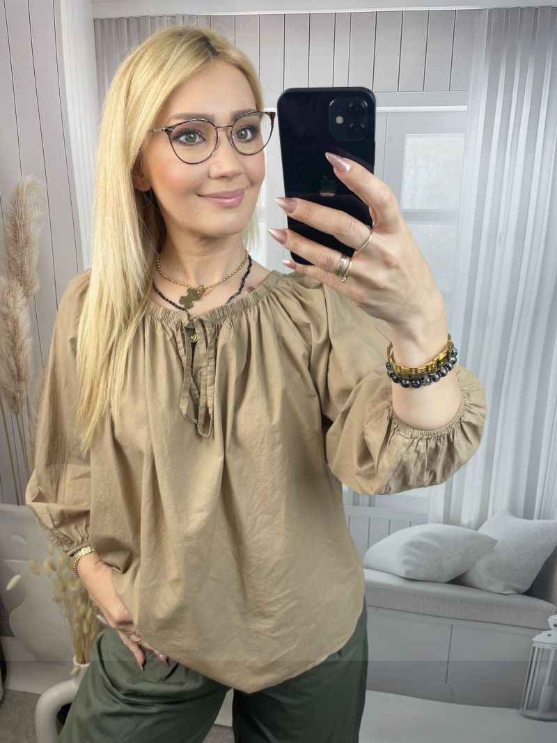 Bluzka Hiszpanka 100 % Bawełna - Ciemny Beż Bluzka Hiszpanka 100 % Bawełna - Ciemny Beż