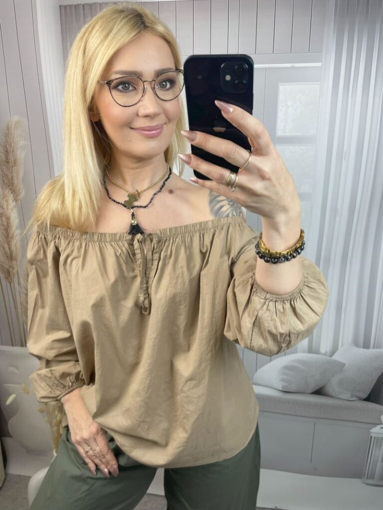 Bluzka Hiszpanka 100 % Bawełna - Ciemny Beż