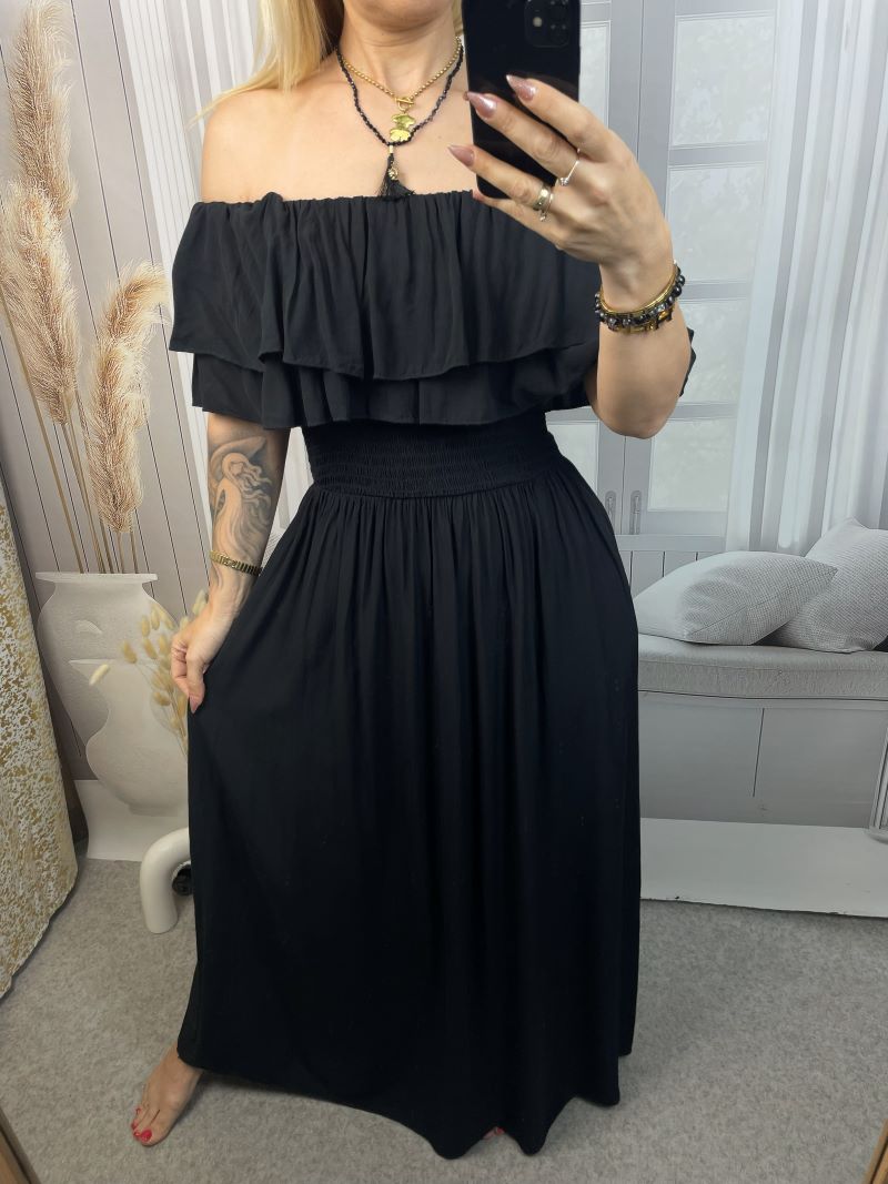 Sukienka Hiszpanka z Falbanami Maxi - Czerń Sukienka Hiszpanka z Falbanami Maxi - Czerń