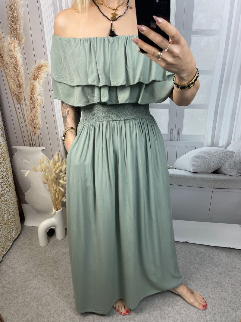 Sukienka Hiszpanka z Falbanami Maxi - Oliwka Sukienka Hiszpanka z Falbanami Maxi - Oliwka