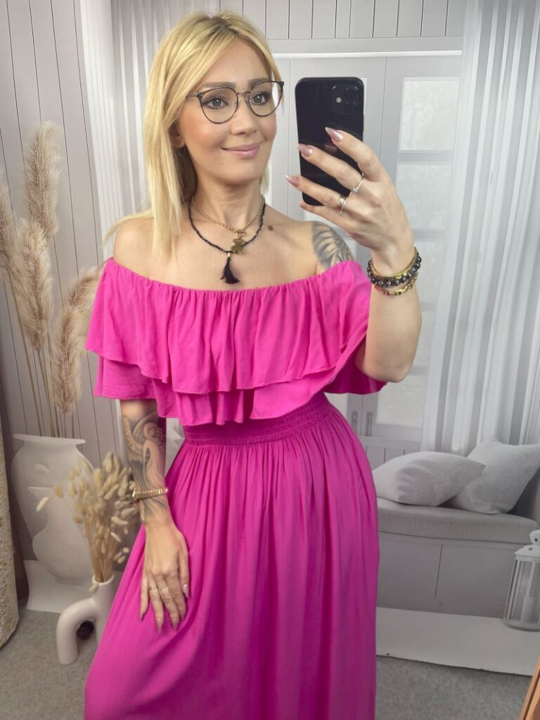 Sukienka Hiszpanka z Falbanami Maxi - Róż