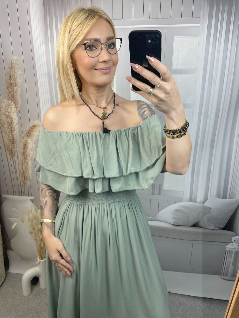 Sukienka Hiszpanka z Falbanami Maxi - Oliwka Sukienka Hiszpanka z Falbanami Maxi - Oliwka