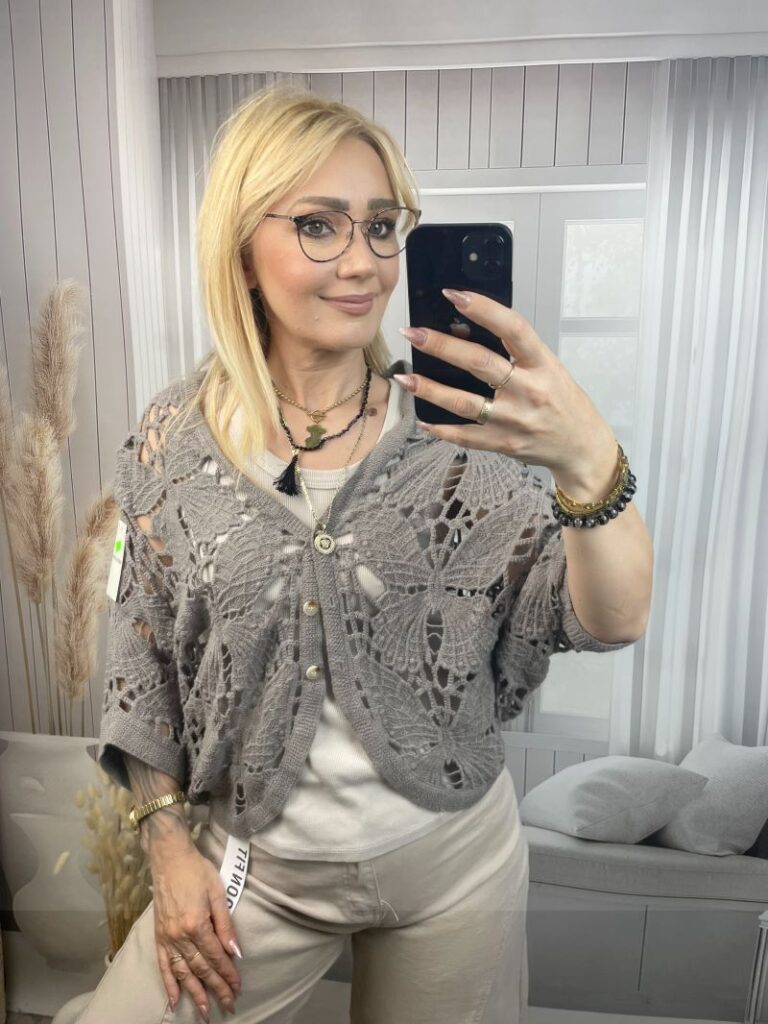 Sweter Ażurowy Zapinany - Fango