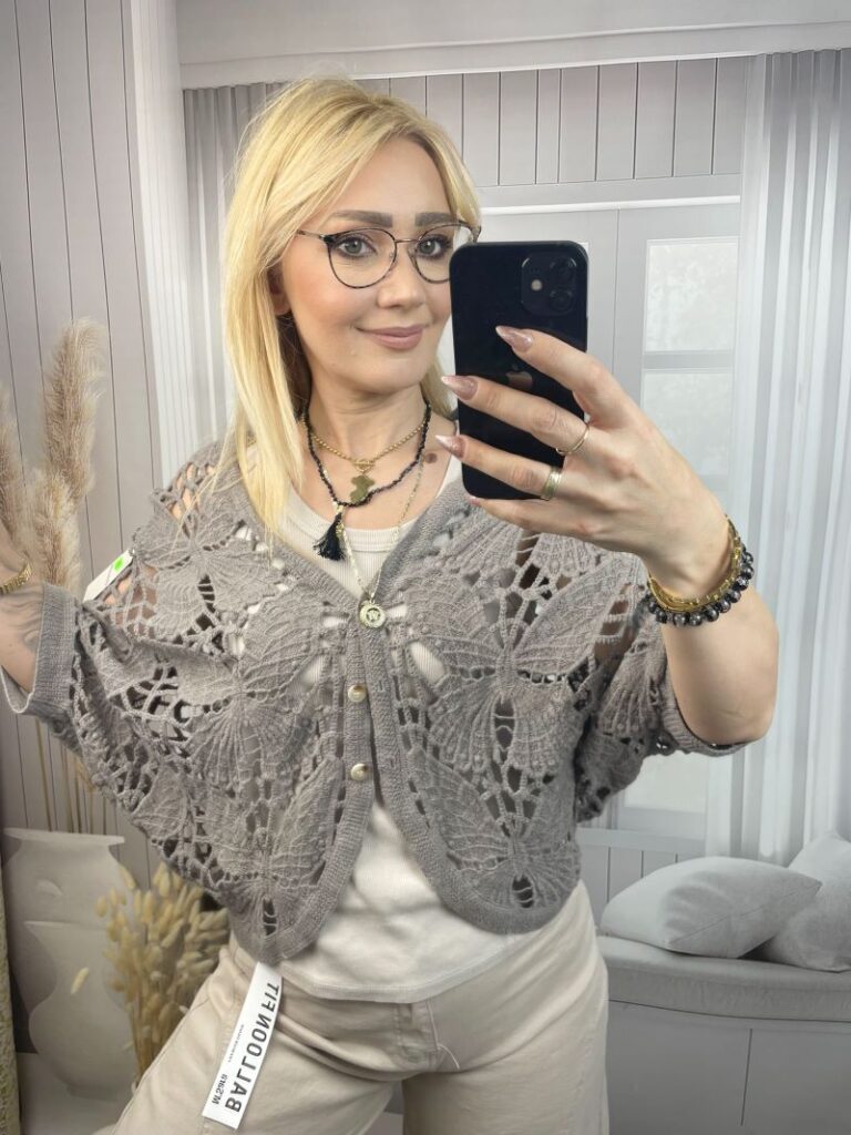 Sweter Ażurowy Zapinany - Fango