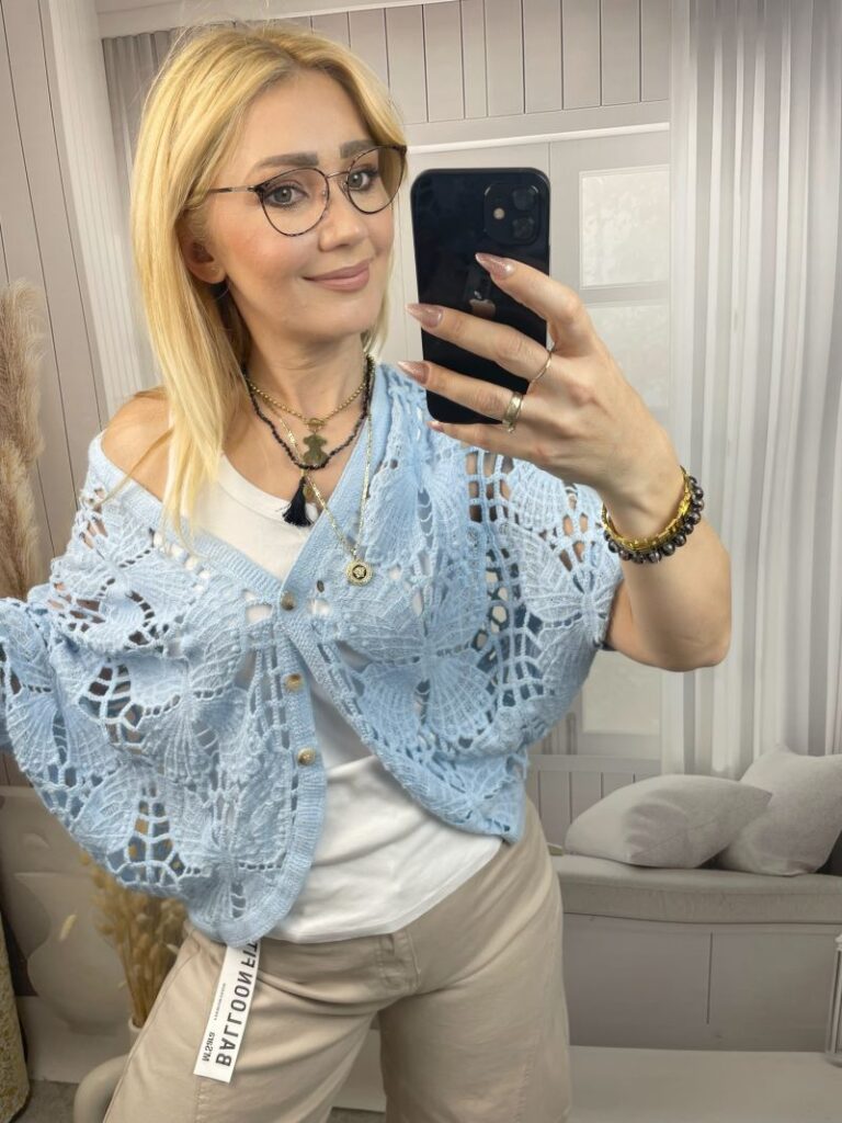 Sweter Ażurowy Zapinany - Błękit Sweter Ażurowy Zapinany - Błękit