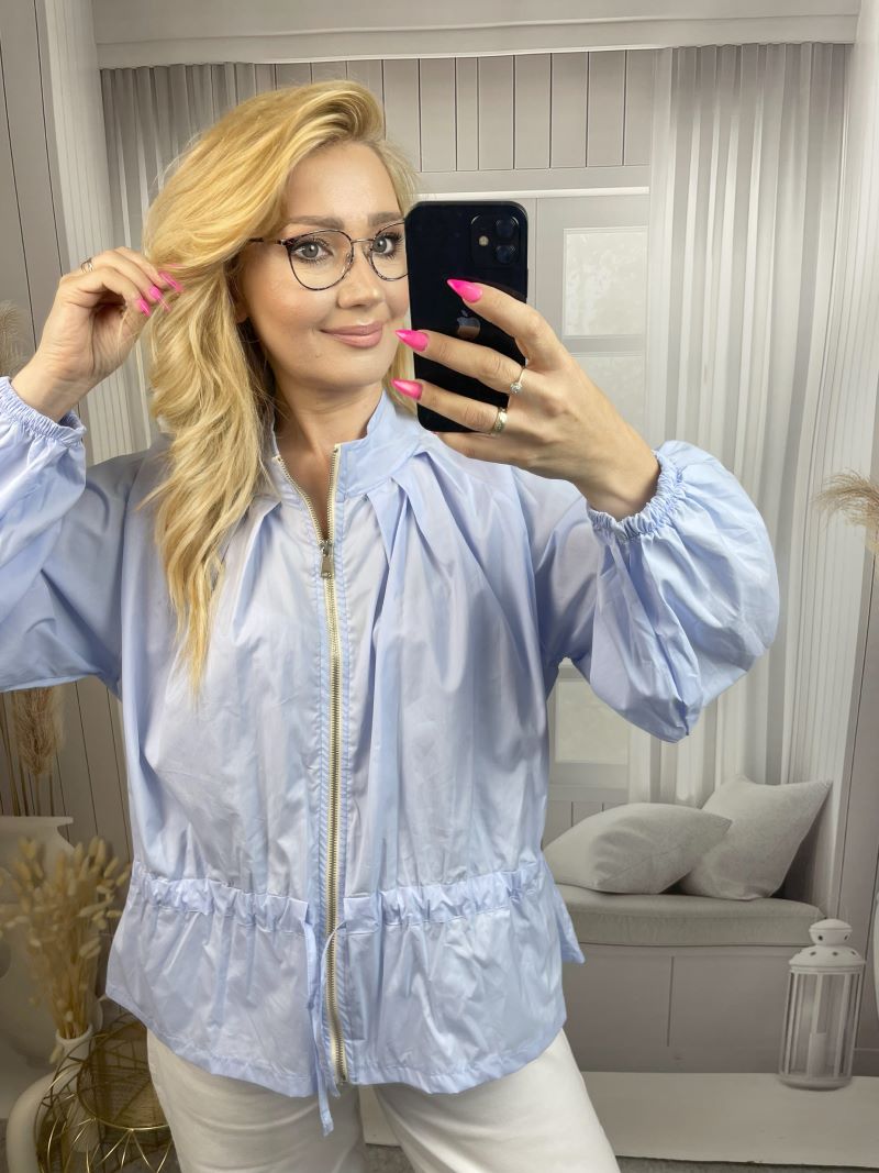 Cienka Kurtka Na Stójce Bawełniana - Błękit Cienka Kurtka Na Stójce Bawełniana - Błękit