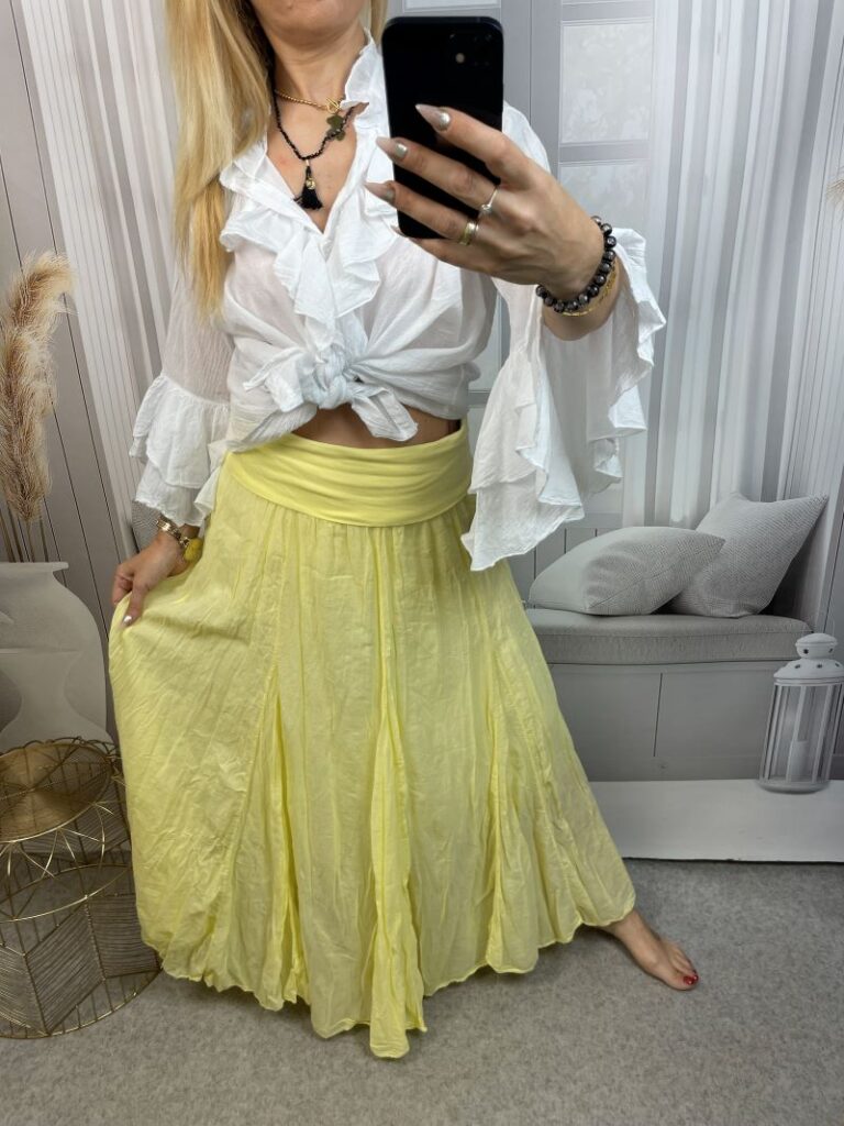 Spódnica Maxi 100% Bawełna - Pastelowy Żółty Spódnica Maxi 100% Bawełna - Pastelowy Żółty