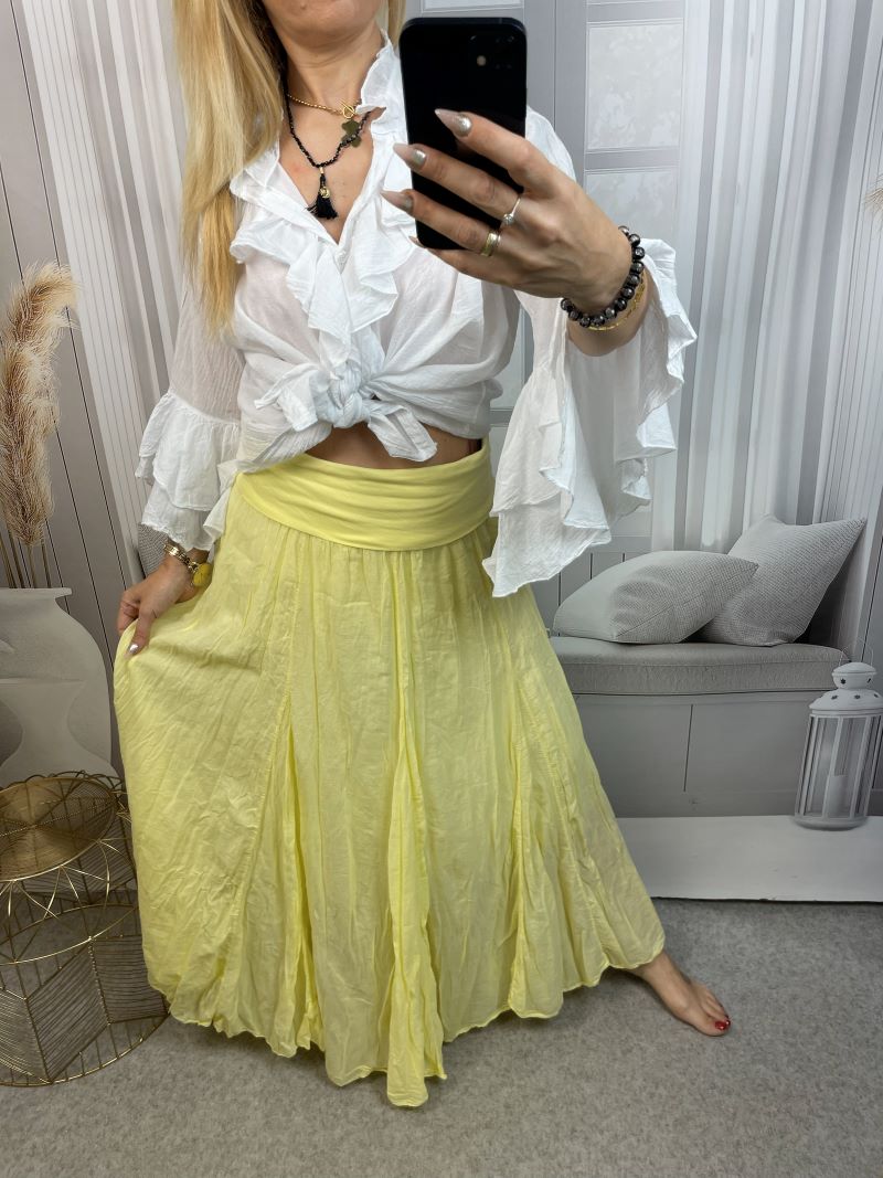 Spódnica Maxi 100% Bawełna - Pastelowy Żółty Spódnica Maxi 100% Bawełna - Pastelowy Żółty