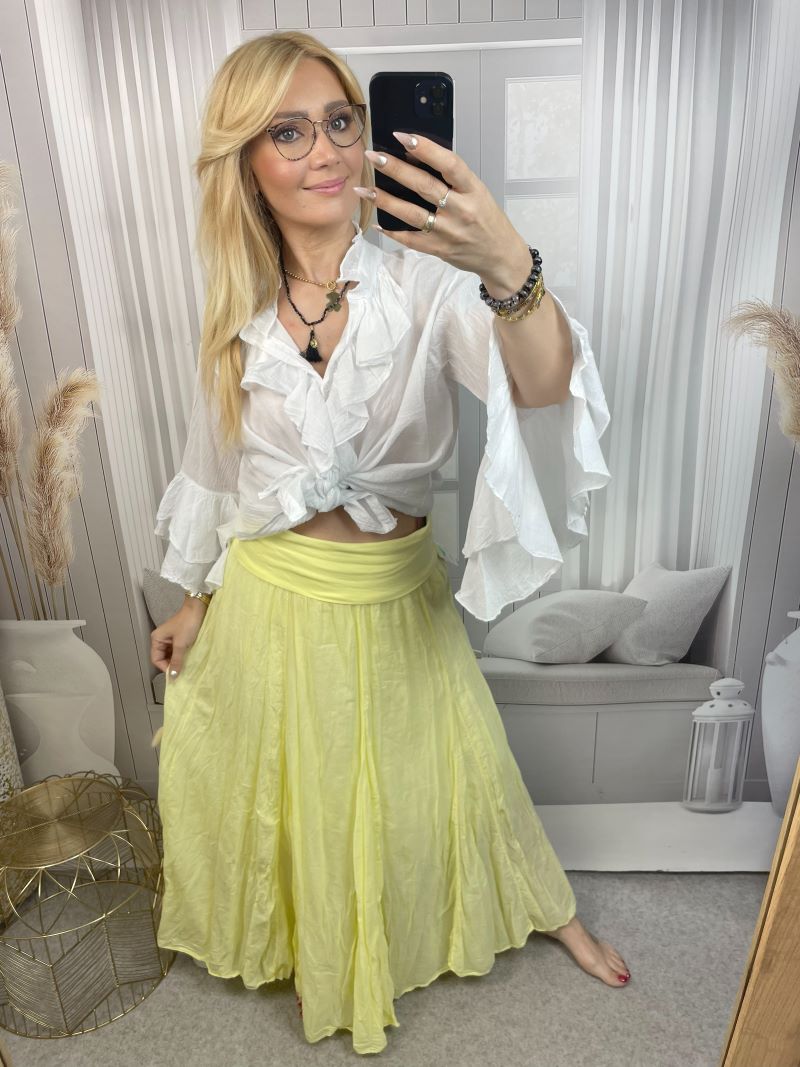 Spódnica Maxi 100% Bawełna - Pastelowy Żółty Spódnica Maxi 100% Bawełna - Pastelowy Żółty
