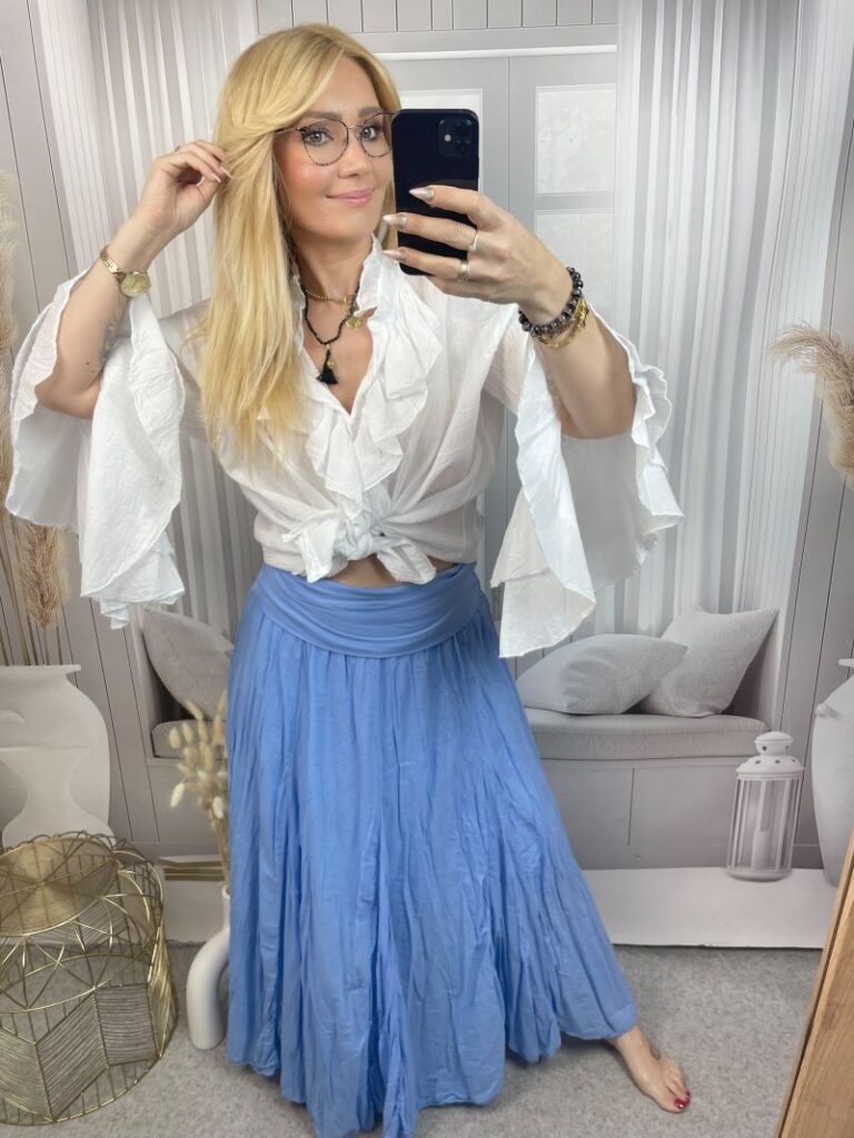 Spódnica Maxi 100% Bawełna - Niebieska