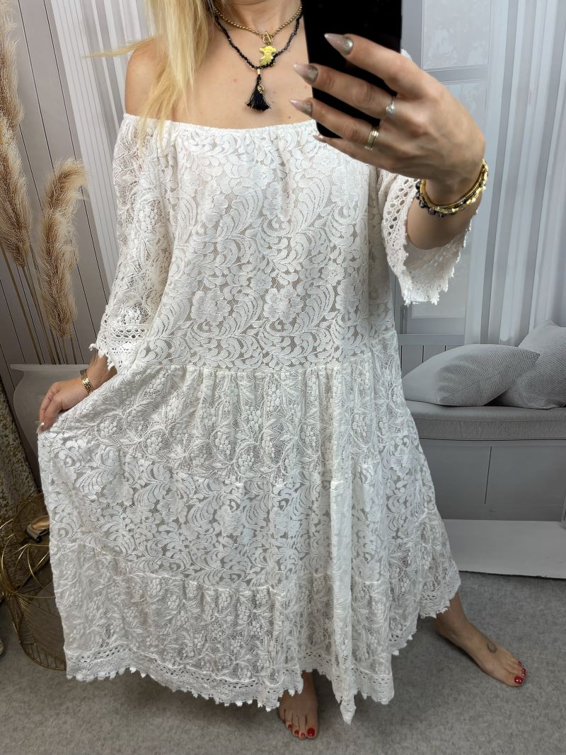 Sukienka Maxi - Hiszpanka Koronkowa - Śmietanka Sukienka Maxi - Hiszpanka Koronkowa - Śmietanka