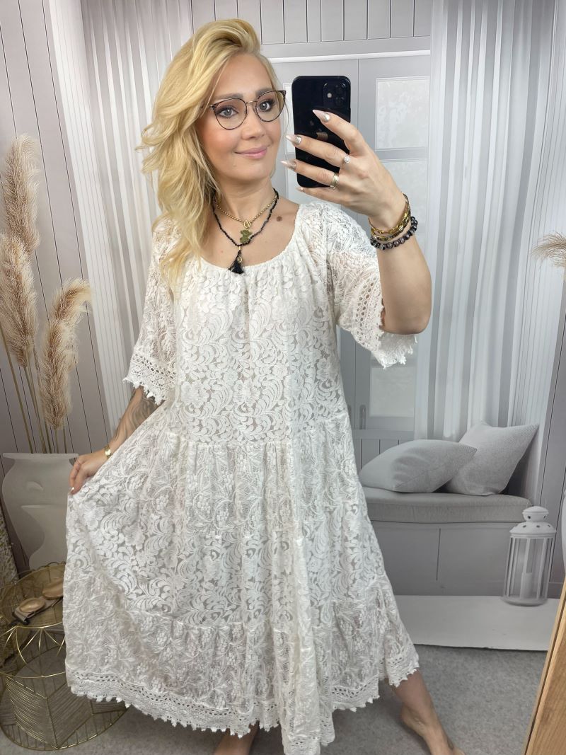 Sukienka Maxi - Hiszpanka Koronkowa - Śmietanka Sukienka Maxi - Hiszpanka Koronkowa - Śmietanka